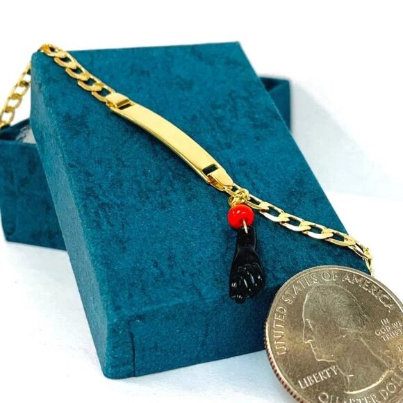 New Baby ID Bracelet Azabache 18K GF Good Luck & Proteccion 5.5" Link Curby - Picture 4 of 8